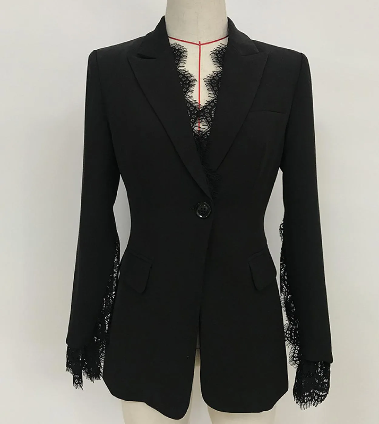 Blazer bianco nero Giacca da donna Donna Autunno Inverno New Split maniche in pizzo Blazer a un bottone Blazer di alta qualità