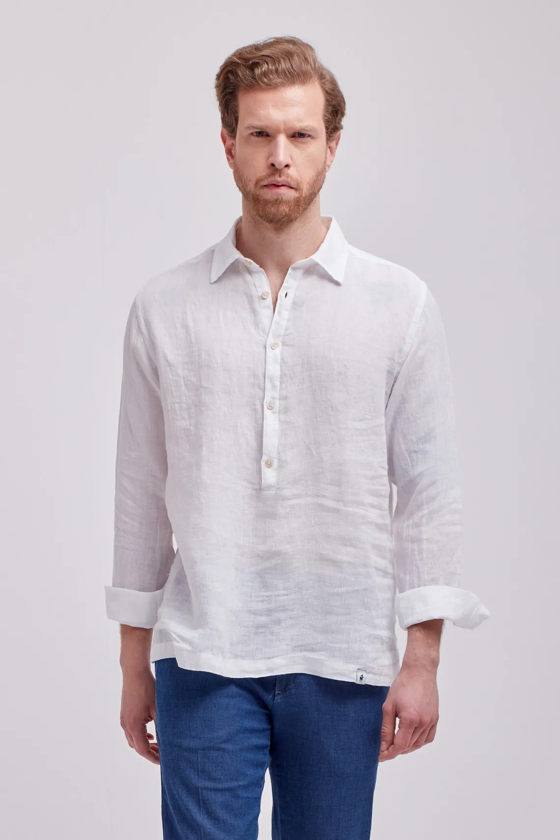 CAMICIA A POLO COLLO FRANCESE LINO BIANCA