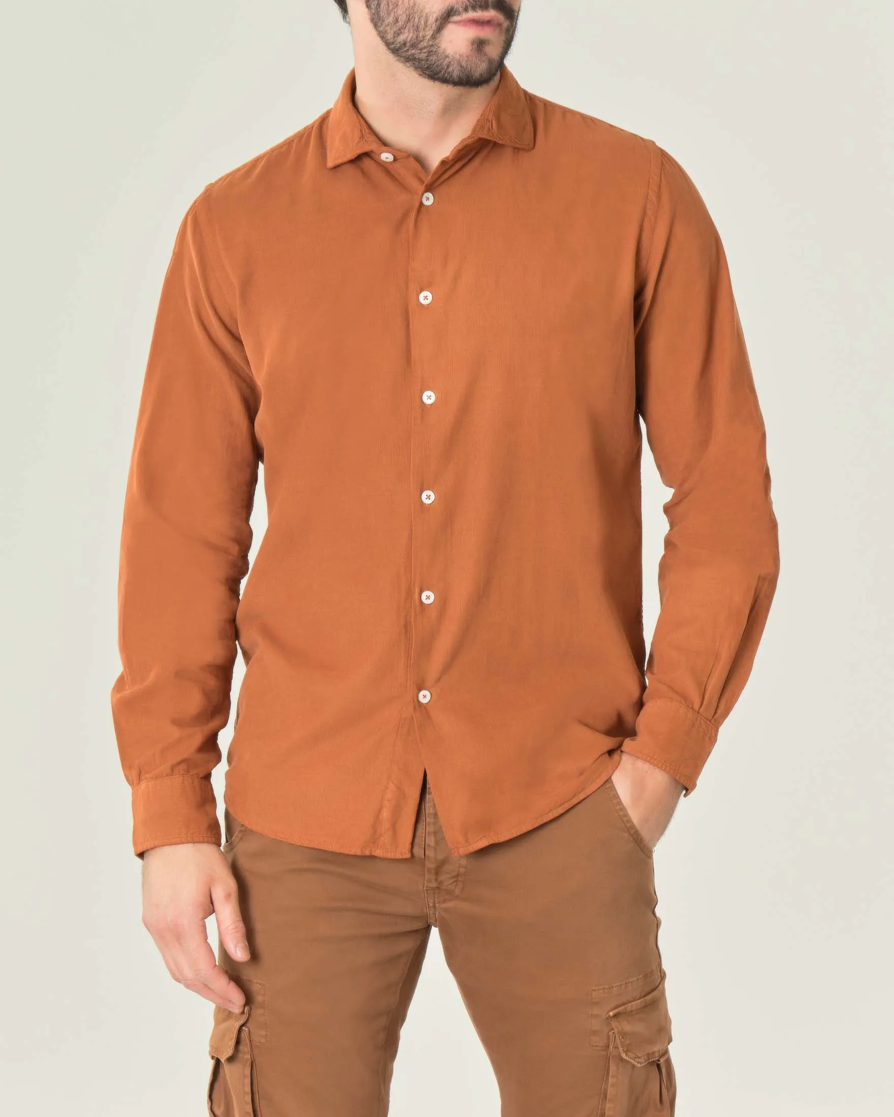 Camicia arancione in velluto di cotone a costine