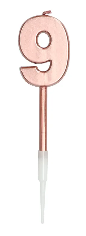 Candela numero 9 in oro rosa metallizzato