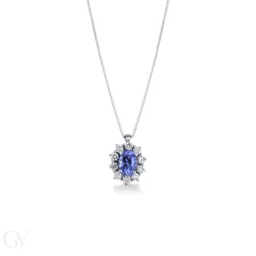 Collana in oro bianco 18k e pendente con tanzanite ovale e diamanti