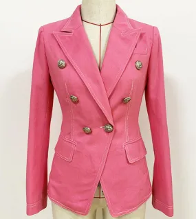 Giacche di jeans rosa Abito blazer Giacca blazer da donna con colletto dentellato sottile argento doppiopetto con bottoni a mani