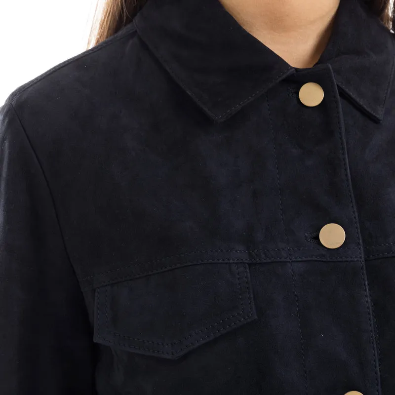 Max Mara Giacca in pelle scamosciata blu scuro