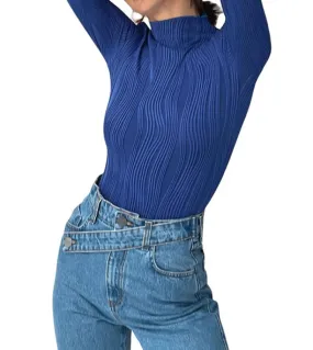 Tetyseysh Top a maniche lunghe da donna slim fit Camicia base jacquard a trama irregolare Camicetta mezzo collo alto per lautun